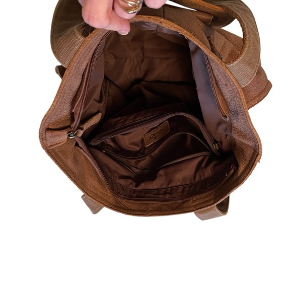 MIA Brown Leather Tote Shoulder Bag/Purse/Burlap type embellishments-Great Shape - Picture 8 of 11